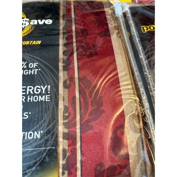 Power Save Light Blocking Curtains 2 Panels 1 Valance Kingsbury New Burgundy Gol - Picture 8 of 8